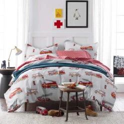 Company Kids™ Firetrucks Organic Cotton Percale Comforter Set -Online Bedding Store 30331d firetrucks k21 lifestyle 1