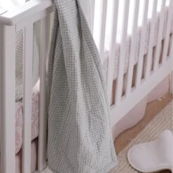 Company Kids™ Ditsy Gingham Organic Cotton Percale Quilted Reversible Sherpa Stroller Blanket -Online Bedding Store 38275j ditsy gingham gray strollerblanket alt