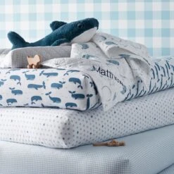 Company Kids™ Whale School Organic Cotton Percale Quilted Reversible Sherpa Stroller Blanket -Online Bedding Store 38284 whaleschool h22 alt2