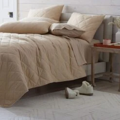 Legends Hotel™ Bromley Velvet Quilted Sham -Online Bedding Store 50863 bromleycoverlet wheat k22 lifestyle1
