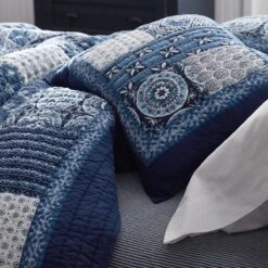 Geo Blockprint Handcrafted Quilted Sham -Online Bedding Store 50903 geoblockprint c22 closup2