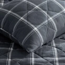 Legends Hotel™ Plaid Velvet Flannel Coverlet -Online Bedding Store 51007 blackcreamplaid coverlet k22 closeup