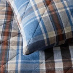 Legends Hotel™ Plaid Velvet Flannel Sham -Online Bedding Store 51008 bluecreamplaid coverlet k22 closeup