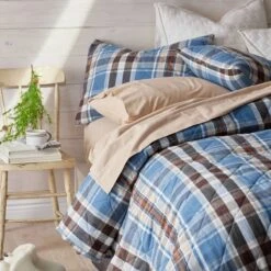 Legends Hotel™ Plaid Velvet Flannel Sham -Online Bedding Store 51008 bluecreamplaid coverlet k22 lifestyle2