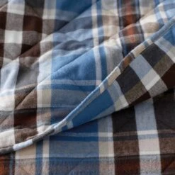 Legends Hotel™ Plaid Velvet Flannel Sham -Online Bedding Store 51008 bluecreamplaid coverlet k22 reverse