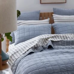 Morgan Reversible Quilted Coverlet -Online Bedding Store 51157 morgan denim blue h23 lifestyle2